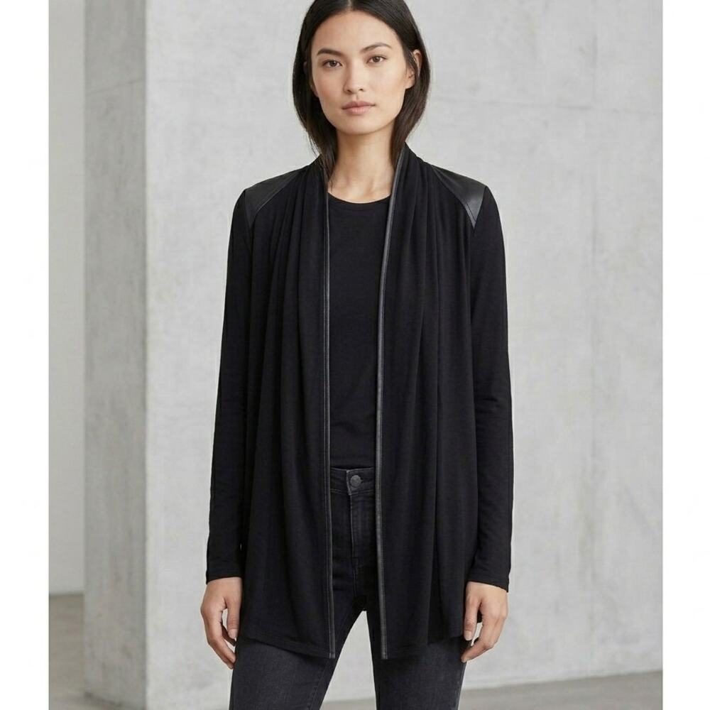 41 Hawthorn Sherwood Cardigan Jacket Stitch Fix Large Black Faux Leather Accent